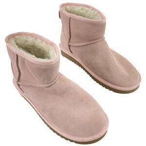 Ugg Baby Pink Suede Leather Fur-Lined Shearling Boots Women Size 8 Preowned